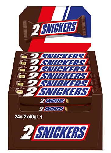 Snickers Schokoriegel; Erdnüsse, Karamell; Fußball Snack; 24 Doppelriegel in einer Box (24 x 2 x 40 g) von Snickers