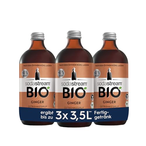 SodaStream Sirup 3x BIO Ginger, 1x Flasche ergibt 3,5 Liter Fertiggetränk, Sekundenschnell zubereitet und immer frisch, 3x 500 ml von SodaStream