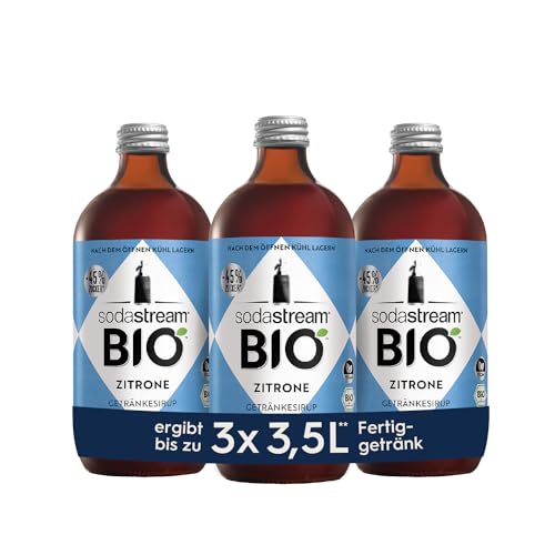 SodaStream Sirup 3x BIO Zitrone, 1x Flasche ergibt 3,5 Liter Fertiggetränk, Sekundenschnell zubereitet und immer frisch, 3x 500 ml von SodaStream