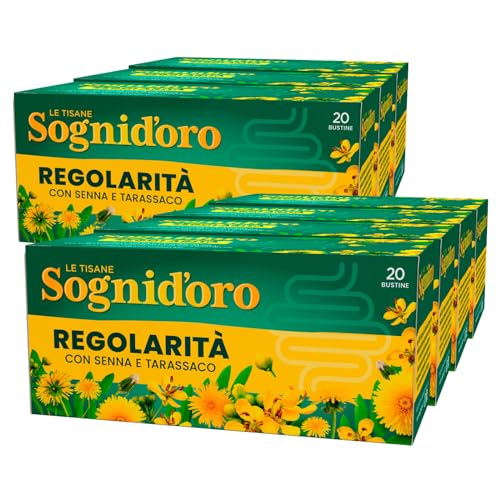 Sognid'oro Kräutertee Regelmäßigkeit für die Darmpassage infundiert mit natürlichen Extrakten aus Senna Löwenzahn Inulin Kamille, Minze Fenchel, 7 Packungen mit je 20 Filtern von Sogni d'oro