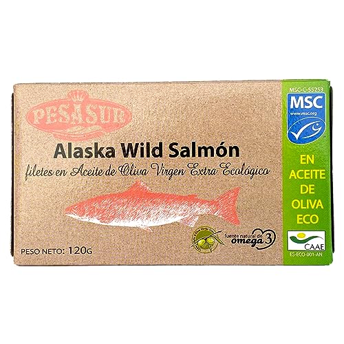 Soldimar Pesasur Alaska Wildlachs Filets in nativem Bio-Olivenöl - spanisch und extra vergin, 5er Pack (5 x 120g) von SolDiMar