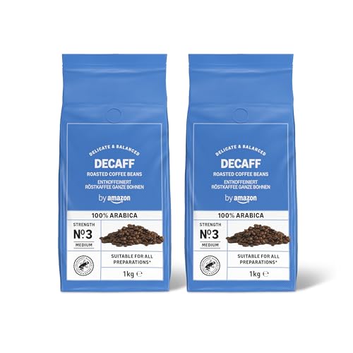 by Amazon Kaffeebohnen, entkoffeiniert, Lichte Röstung, 2 kg (2 Packungen mit 1 kg), Rainforest Alliance zertifiziert von by Amazon