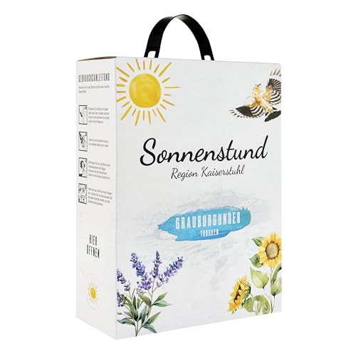 Sonnenstund Grauburgunder trocken 3 Liter Wein-Box, zarte Fruchtaromen nach Pfirsich, Apfel und Zitrusfrüchten, Grauer Burgunder QbA vom Kaiserstuhl (1 x 3,0 l Bag-in-Box) von Sonnenstund