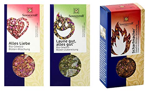 Sonnentor - 3er Bio Gewürz-Blüten-Mischung - Laune gut, alles gut (25 g) und Alles Liebe (40 g) und Scharfmacher (30 g) von Sonnentor