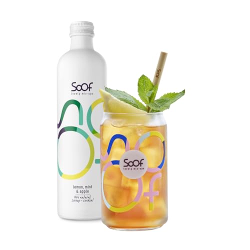 Soof Sirup - Zitrone, Minze & Apfel - natürlicher Getränkesirup - Getränkekonzentrat ohne Zusatzstoffe - Sirup 100% natürlich, 0% Müll - bis zu 20-38 Portionen gemischt mit Wasser - 340ml von Soof