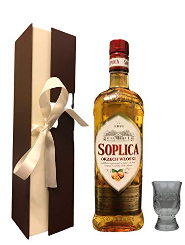 Geschenkidee Soplica Walnuss und Soplica Shot Glas in edler Geschenkverpackung - Walnusswodkalikör - 30%, 0,5 Liter von Soplica