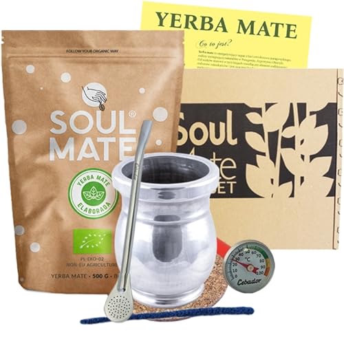 Yerba Mate Geschenkset – Bio Soul Mate Sin Humo Organica 500g + Palo Santo Kalebasse + Bombilla + Zubehör von Soul Mate