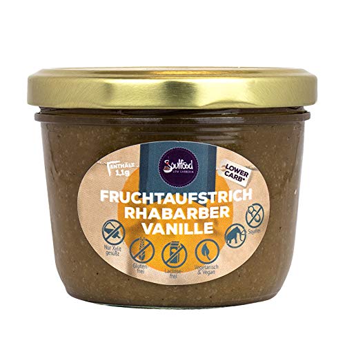 Soulfood Lowcarberia Rhabarber-Vanille Fruchtaufstrich homemade, 1er Pack (1 x 220 g) von Soulfood LowCarberia