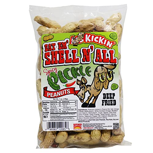 KICKIN' Eat Em Shell N All Gebratene ganze Erdnüsse (würzige Gurke) von Southwest Specialty Food, Inc.