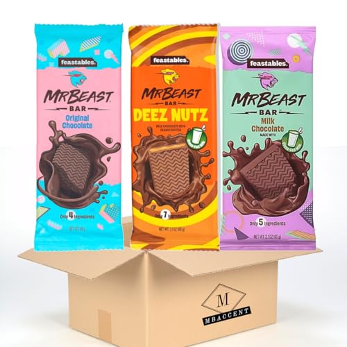 Mr Beast Feastables Bar Probierpaket Original Chocolate Milk Chocolate Deez Nutz 3 Stück 3x60g (180g) by MBAccent + MBAccent Versandschutzpackung (Set, 5 Stück) von Sparbude