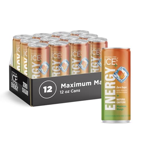 Sparkling Ice +ENERGY Maximum Mango Sprudelwasser. Energy Drinks mit Vitaminen & Elektrolyten, Zero Sugar, 355 ml Dosen (12 Stück) von Sparkling Ice