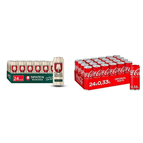 SPATEN Münchner Hell Dosenbier EINWEG, 24 x 0.5 l & Coca-Cola Classic - prickelndes Erfrischungsgetränk mit unverwechselbarem Coke-Geschmack - Einweg Dosen (24 x 330 ml) von Spaten