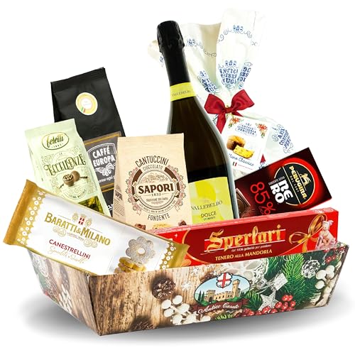 Speciale Italia - Geschenkkorb Weihnachtssüßigkeiten, Strenna mit Panettone, Sekt, Kaffee und andere süße Lebensmittel [8 Stück] von Speciale Italia