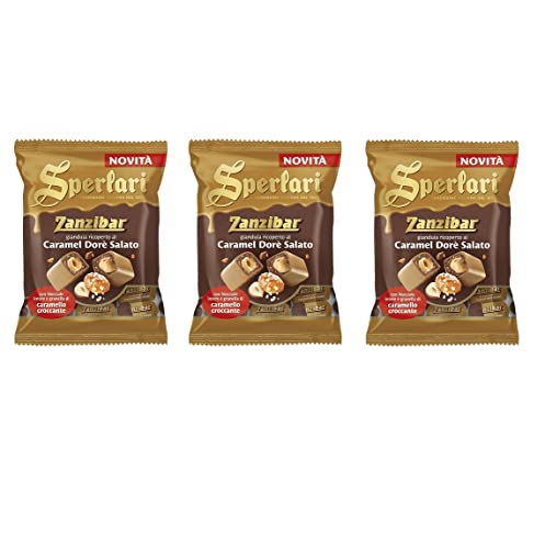 3x Sperlari Zanzibar Caramel Dorè Salato Pralinen aus Gianduja-Haselnuss-Milchschokolade mit Überzug Weiße Karamell-Schokolade 117g von Sperlari Zanzibar