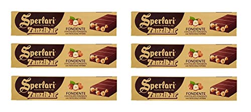 6x Sperlari Zanzibar Fondente Torrone al Cioccolato Fondente con Nocciole Intere Dunkler Schokoladen Nougat mit ganzen Haselnüssen Italienische Tradition 150g von Sperlari