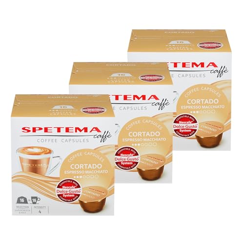 Spetema Cortado Espresso Kaffeekapseln Kompatibel mit Dolce Gusto Maschinen, Intensität 4, Mittlere Röstung, 100% Robusta & Milch, 48 Kapseln, (3 Boxen x 16 Kapseln) von Spetema