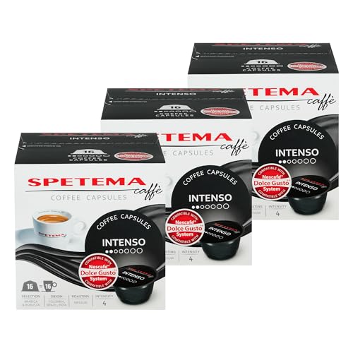 Spetema Intenso Espresso Kaffeekapseln Kompatibel mit Dolce Gusto Maschinen, Intensität 4, Mittlere Röstung, 60% Arabica & 40% Robusta, 48 Kapseln (3 Boxen x 16 Kapseln) von Spetema