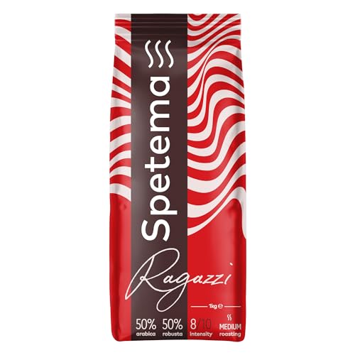 Spetema Ragazzi Espresso Bar – Premium Kaffeebohnen, 50% Arabica & 50% Robusta, Ideal für Espresso, mit Zartem Aroma und Dichtem Geschmack, Intensität 8/10, Mittlere Röstung, 1 kg. von Spetema