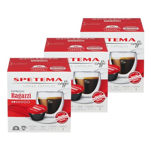 Spetema Ragazzi Espresso Kaffeekapseln Kompatibel mit Dolce Gusto Maschinen, Intensität 5, Mittlere Röstung, 50% Arabica & 50% Robusta, 48 Kapseln (3 Boxen x 16 Kapseln) von Spetema