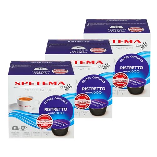 Spetema Ristretto Espresso Kaffeekapseln Kompatibel mit Dolce Gusto Maschinen, Intensität 5, Mittlere Röstung, 40% Arabica & 60% Robusta, 48 Kapseln (3 Boxen x 16 Kapseln) von Spetema