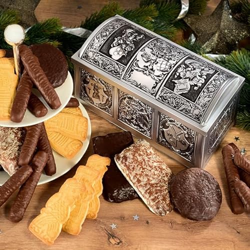 Wappentruhe 1200g (1 Truhe) mit feinsten Elisen- und Oblaten-Lebkuchen, Lebkuchenstäbchen und besten Butter-Spekulatius gefüllt. von Spezialitäten-Haus G. Schulteis GmbH, Aachen