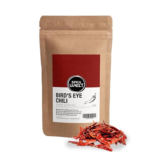 Spicy Welt Bird's Eye Chili Ganz (250g) – Ganze Chilischoten in Premium-Qualität für Scharfe Gerichte, Saucen & Gewürzmischungen | Intensiv-würziger Geschmack | 100% Naturrein, Ohne Zusätze von Spicy Welt