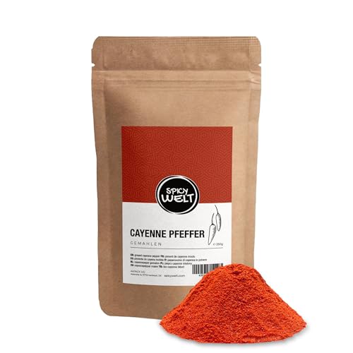 Spicy Welt Cayenne Pfeffer Gemahlen (250g) – Cayenne Pfeffer Pulver für Suppen, Saucen, Marinaden & Grillen | Frisch Gemahlen, Intensiv Aromatisch | 100% Naturrein, Ohne Zusatzstoffe von Spicy Welt