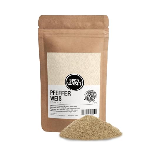 Spicy Welt Weißer Pfeffer Pulver (1kg) – Fein Gemahlene Pfefferkörner für Saucen, Suppen & Marinaden | Mild-Würzig & Aromatisch | 100% Naturrein, Ohne Zusätze von Spicy Welt