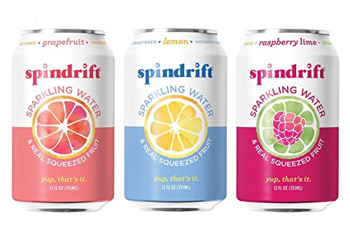 Spin Drift Real Fruit Sparkling Seltzer Water, Zitrone/Grapefruit/Gurke/Himbeerlimette (24 Stück) von Spindrift