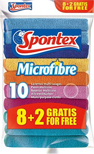 Spontex Microfibre Allzwecktücher 8+2 Gratis, 1 Packung - bunte Mikrofasertücher von Spontex