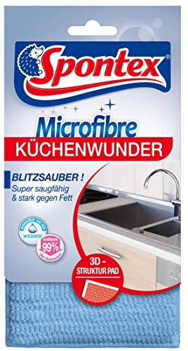 Spontex Microfibre Küchenwunder, 3D Mikrofaser-Pad mit Schwammkern, ideal für alle Küchenoberflächen, effizient gegen Schmutz und Fettrückstände, 1 Stück von Spontex