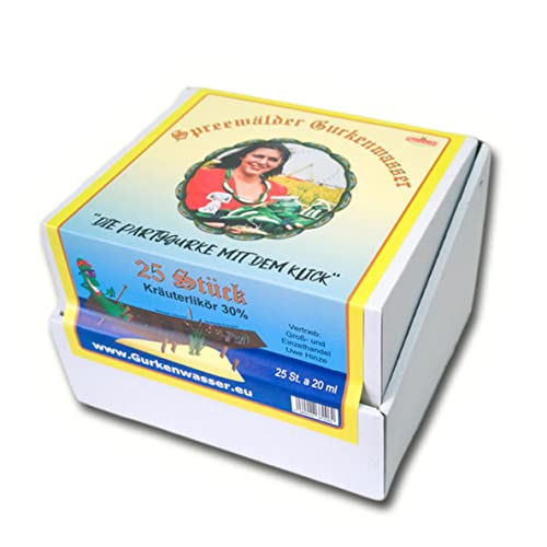 Spreewälder Gurkenwasser - 25 x 20ml Premium Kräuterlikör 30% Vol. Im Praktischen Karton - Die Partygurke Mit Dem Klick - Verkettbar - Geschenkidee - Souvenir - Das Original Aus Dem Spreewald von Spreewälder Gurkenwasser