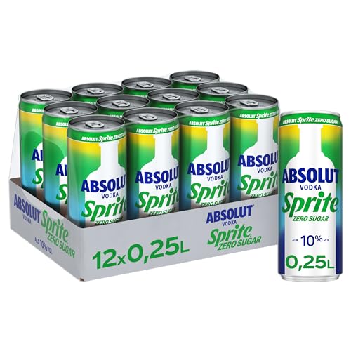 Absolut Vodka Sprite Zero Zitrone-Limette - alkoholhaltiges Mixgetränk ohne Zucker aus Wodka und erfrischendem Zitronen-Limetten-Geschmack in stylischen Einweg Dosen (12 x 250 ml) von Sprite