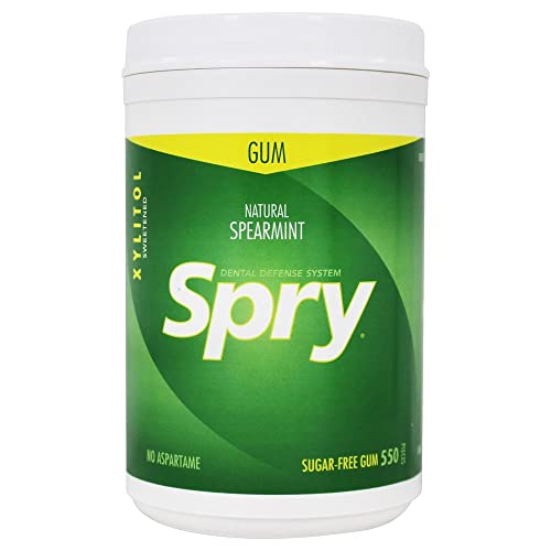 Spry Fresh Natural Xylitol Kaugummi – Zahnpflege Kaugummi ohne Aspartam, Zuckerfrei, Non-GMO, Glutenfrei (Spearmint, 550 Stück – 1 Packung) von Spry