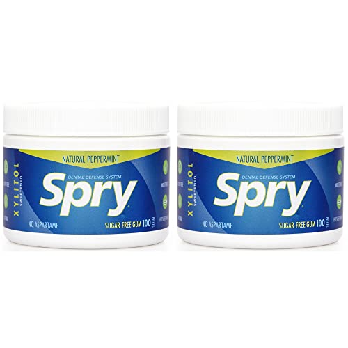 Spry Frisches Natürliches Xylitol Kaugummi Zahnpflege-System – Aspartamfrei, Zuckerfrei, Non-GMO, Glutenfrei (Pfefferminze, 100 Stück – 2 Packung) von Spry