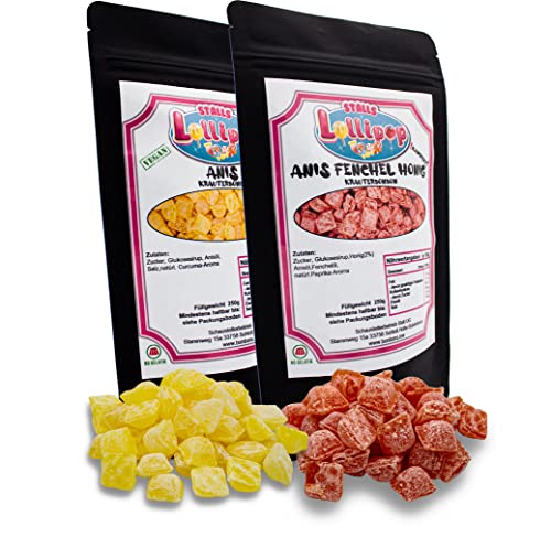 Leckeres Anis Bonbon Paket - Leckere Anis Fenchel Honig und Anis Bonbons - 2x250g Standbodenbeutel von Stalls Lollypop