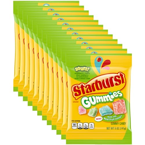 STARBURST Gummies Sours Gummy Candy, 142 ml Beutel (12 Stück) von Starburst