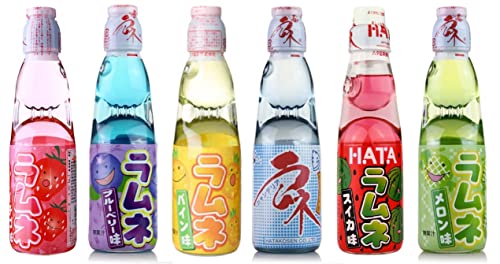 Hatakosen Ramune Soda 200ml (6 Flaschen Geschenkset) Original Erdbeere Melone Orange Ananas Blaubeere von Starry Mart