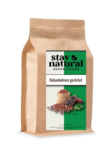 Geröstete Kakaobohnen 600g – Premium Qualität – 100% Natürliche Kakaobohnen, Ohne Zusätze – Ideal für Smoothies, Müsli, Backen und Snacks – Glutenfrei & Vegan – Reich an Antioxidantien und Ballaststof von Stay Natural