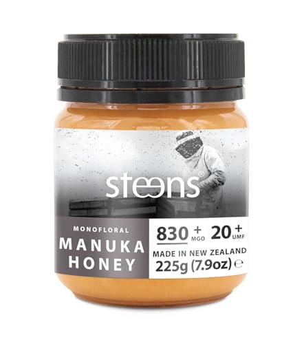 Steens Manuka Honey MGO 830+ - 225 g rein roher 100% zertifizierter UMF 20+ Manuka Honig über 800 MGO - abgefüllt und versiegelt in Neuseeland 225 g von Steens