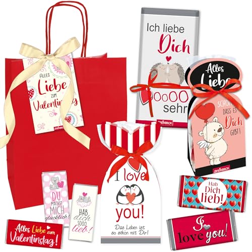 STEINBECK süße Geschenktüte Valentin - 1x100g, 2x30g und 3x18g Schokolade 1x100g Fruchtgummi 1x40g Bonbon Valentinstag von STEINBECK