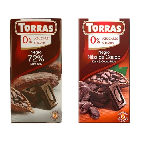 Torras vegane Schokolade 2x 75g Probierset zuckerfrei glutenfrei dark Zartbitter (Dark & Cacao Nibs) von Sternfabrik