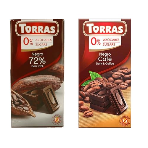 Torras vegane Schokolade 2x 75g Probierset zuckerfrei glutenfrei dark Zartbitter (Dark & Café) von Sternfabrik