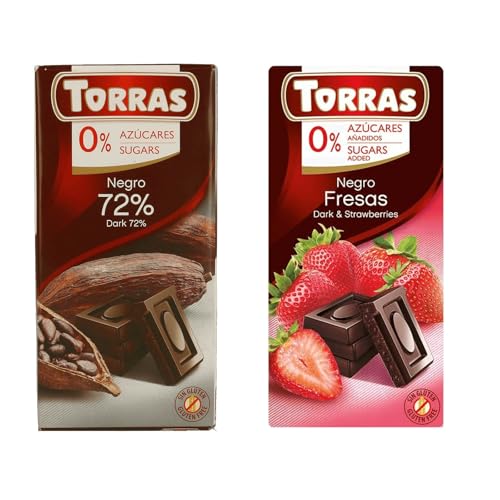 Torras vegane Schokolade 2x 75g Probierset zuckerfrei glutenfrei dark Zartbitter (Dark & Erdbeere) von Sternfabrik