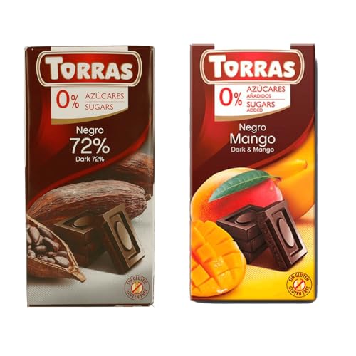 Torras vegane Schokolade 2x 75g Probierset zuckerfrei glutenfrei dark Zartbitter (Dark & Mango) von Sternfabrik