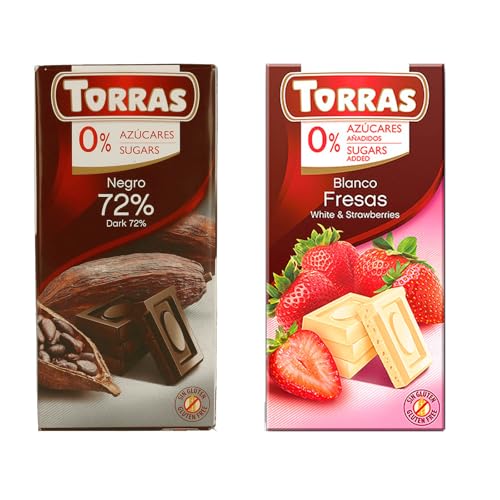 Torras weiße Schokolade 2x 75g Probierset zuckerfrei glutenfrei dark Zartbitter (75g, Dark & weiße Erdbeere) von Sternfabrik