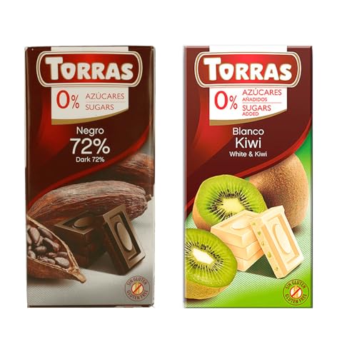 Torras weiße Schokolade 2x 75g Probierset zuckerfrei glutenfrei dark Zartbitter (75g, Dark & weiße Kiwi) von Sternfabrik