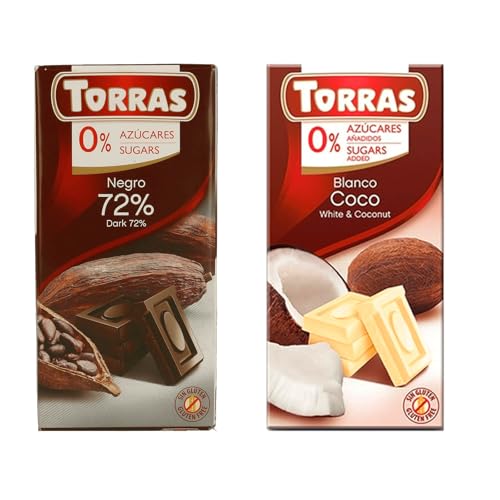 Torras weiße Schokolade 2x 75g Probierset zuckerfrei glutenfrei dark Zartbitter (75g, Dark & weiße Kokos) von Sternfabrik