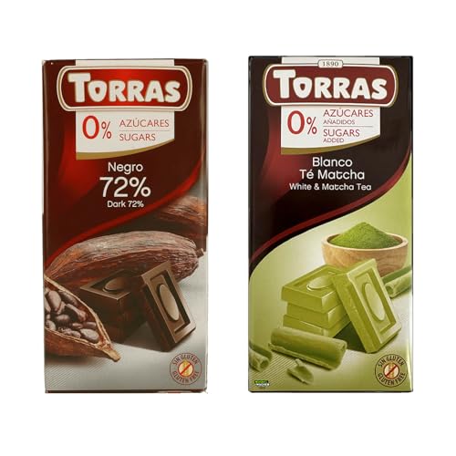 Torras weiße Schokolade 2x 75g Probierset zuckerfrei glutenfrei dark Zartbitter (75g, Dark & weiße Matchatee) von Sternfabrik