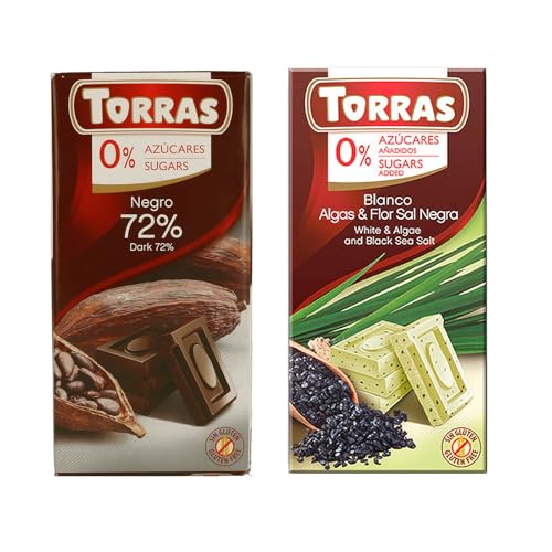 Torras weiße Schokolade 2x 75g Probierset zuckerfrei glutenfrei dark Zartbitter (75g, Dark & weiße Meersalz) von Sternfabrik